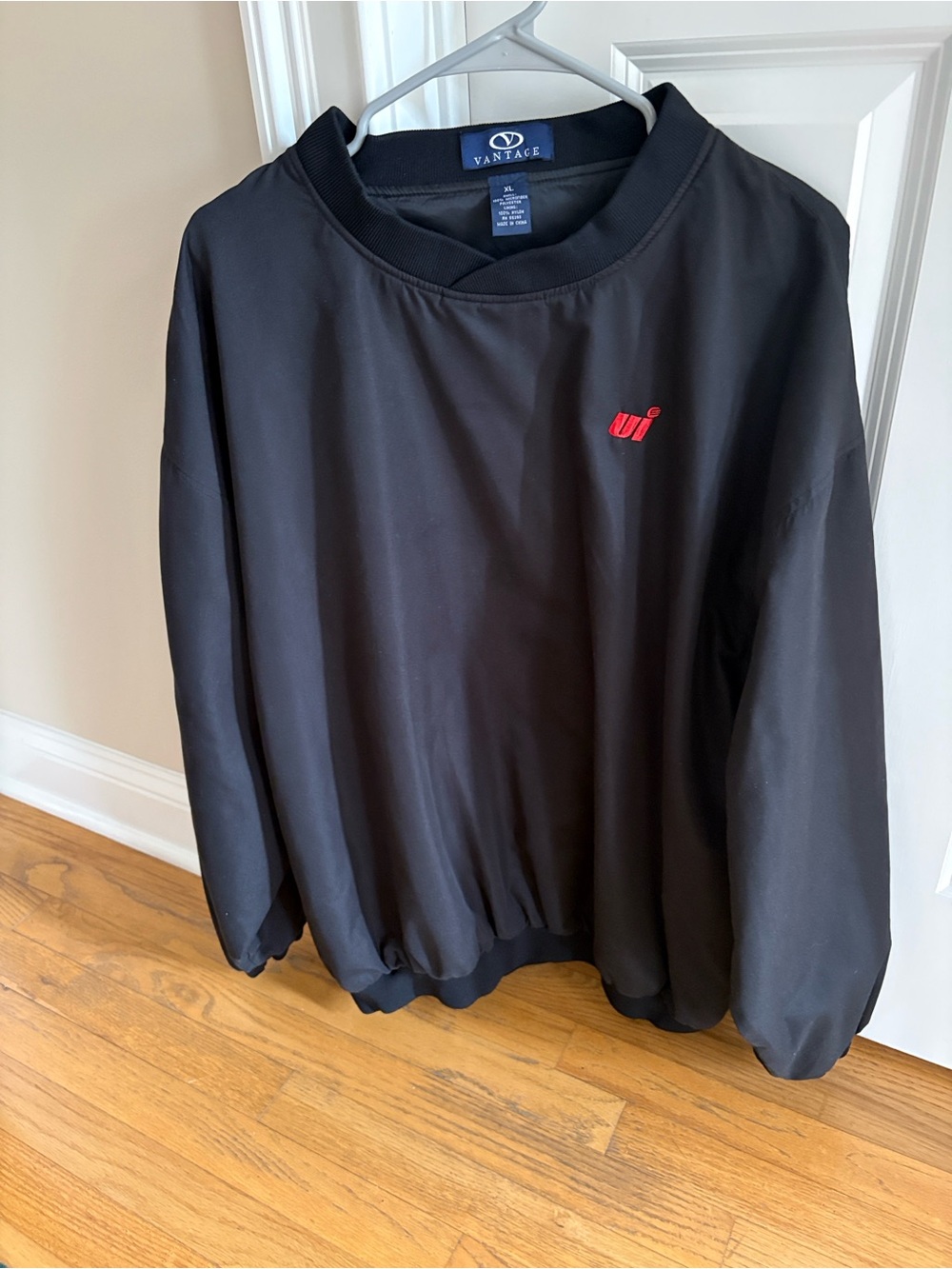 Vantage Men’s Black Windbreaker Pullover with Red Accent